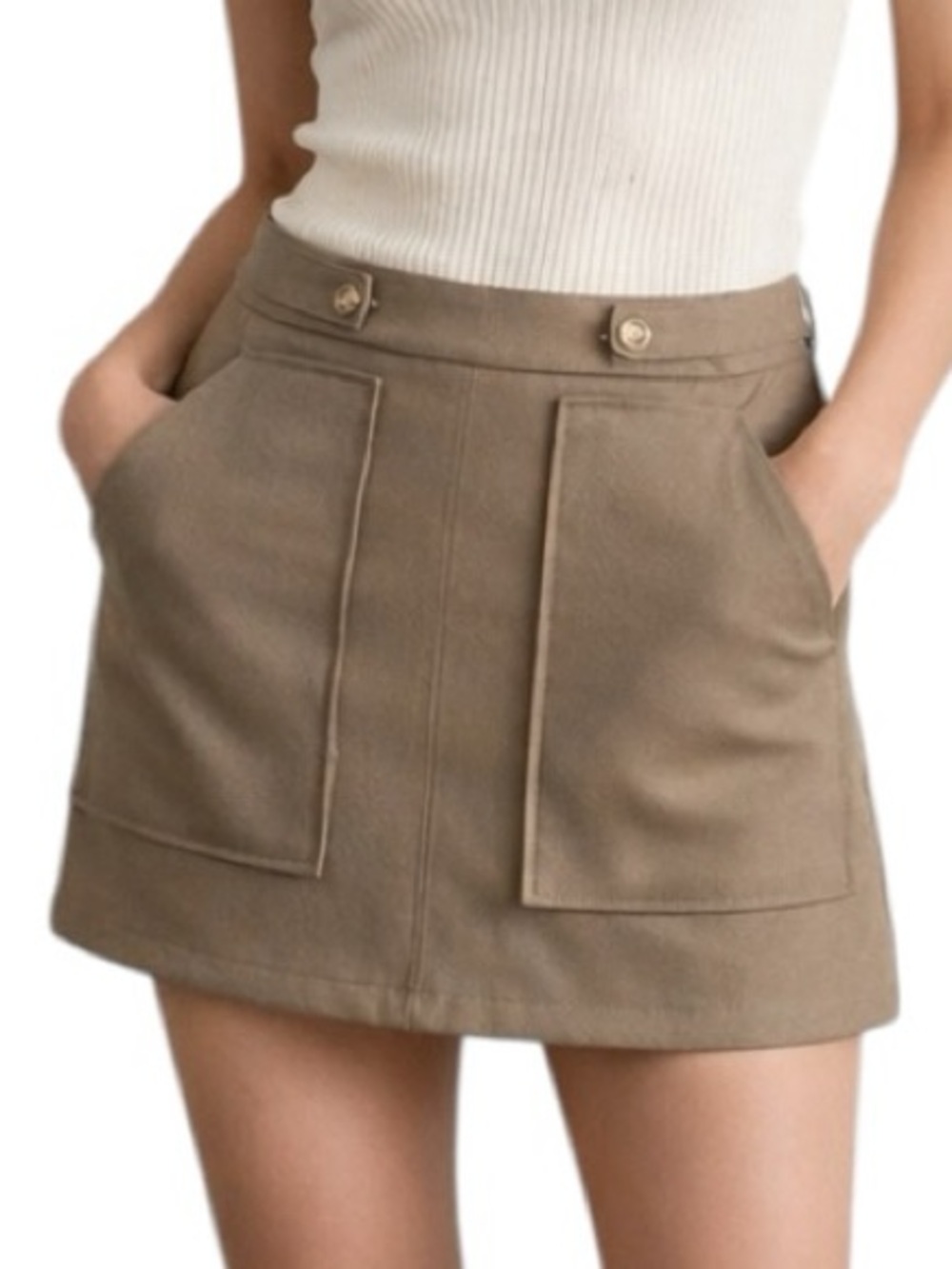 Tan Utility Mini Skirt High Waisted Pocket Detail Chic Neutral Staple 🤎
